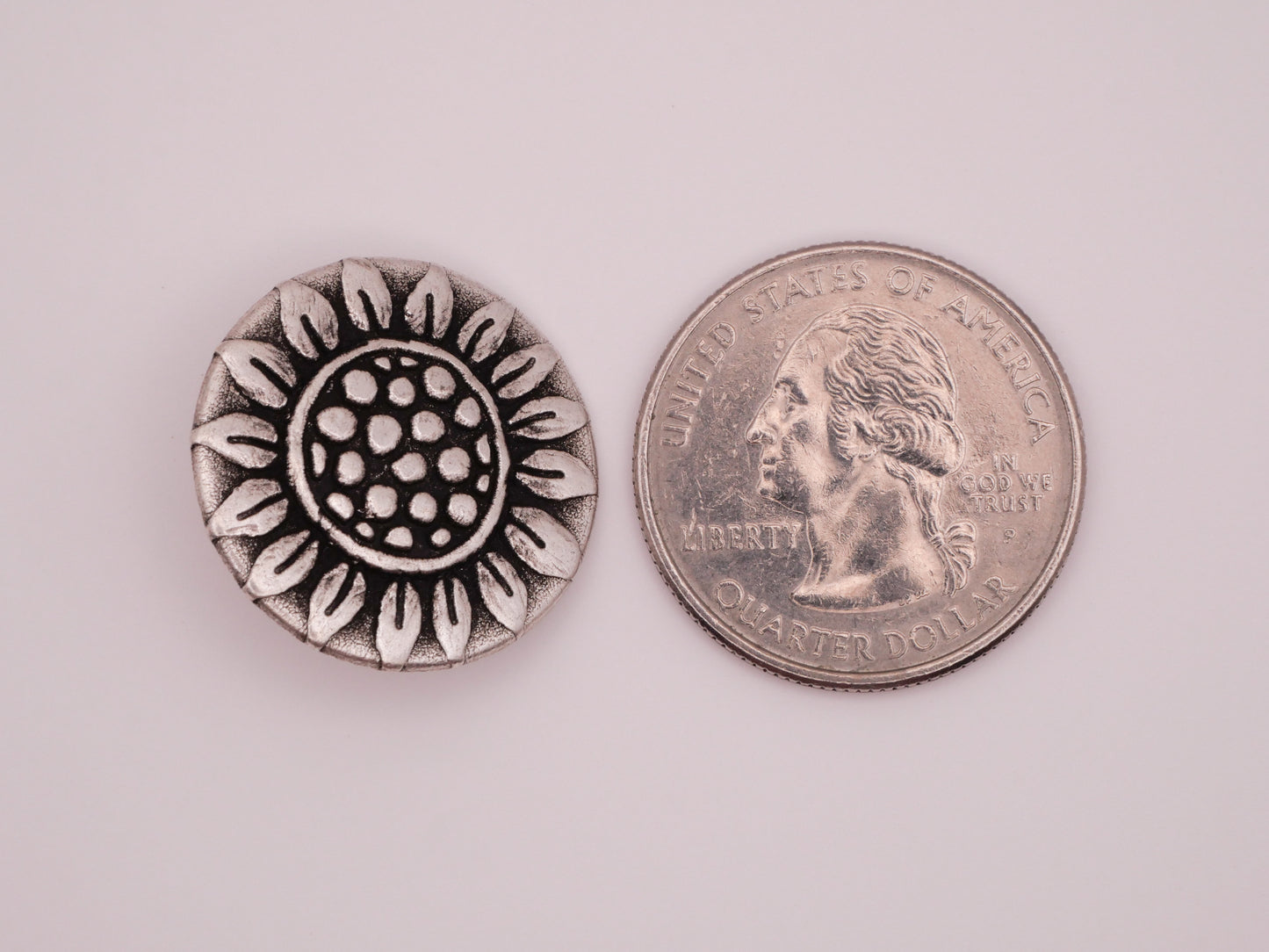 Sunflower Flower Silver Metal Button 22mm