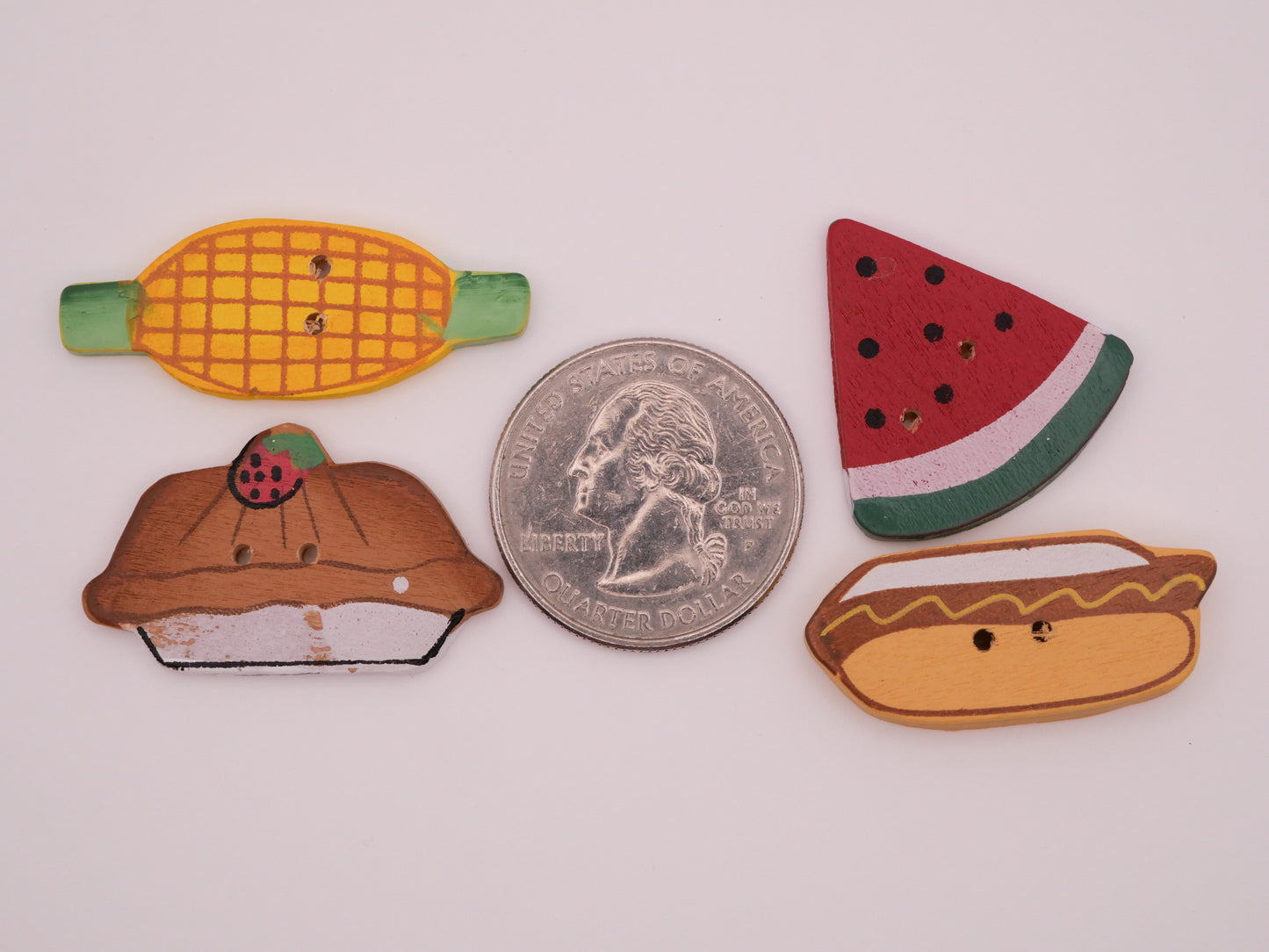 Picnic Food Watermelon Pie Hotdog Corn Wood Button Various 14-36mm