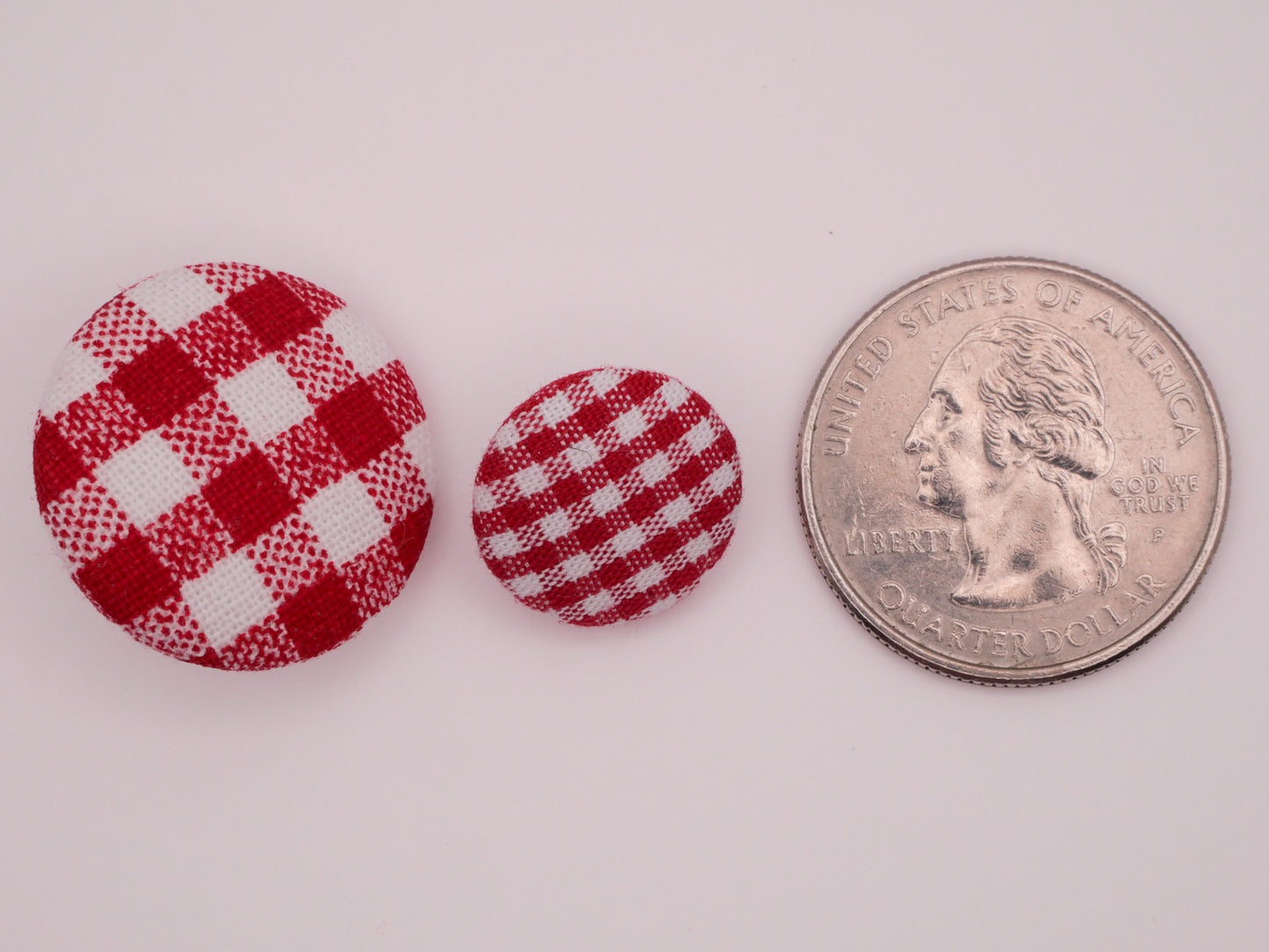 Gingham Plaid Red Check Fabric Covered Set of Three Buttons Various 15-23mm