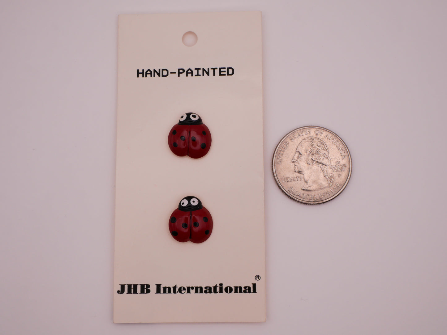 Ladybug Hand-Painted Metal JHB Carded Pair of Buttons 13x14mm