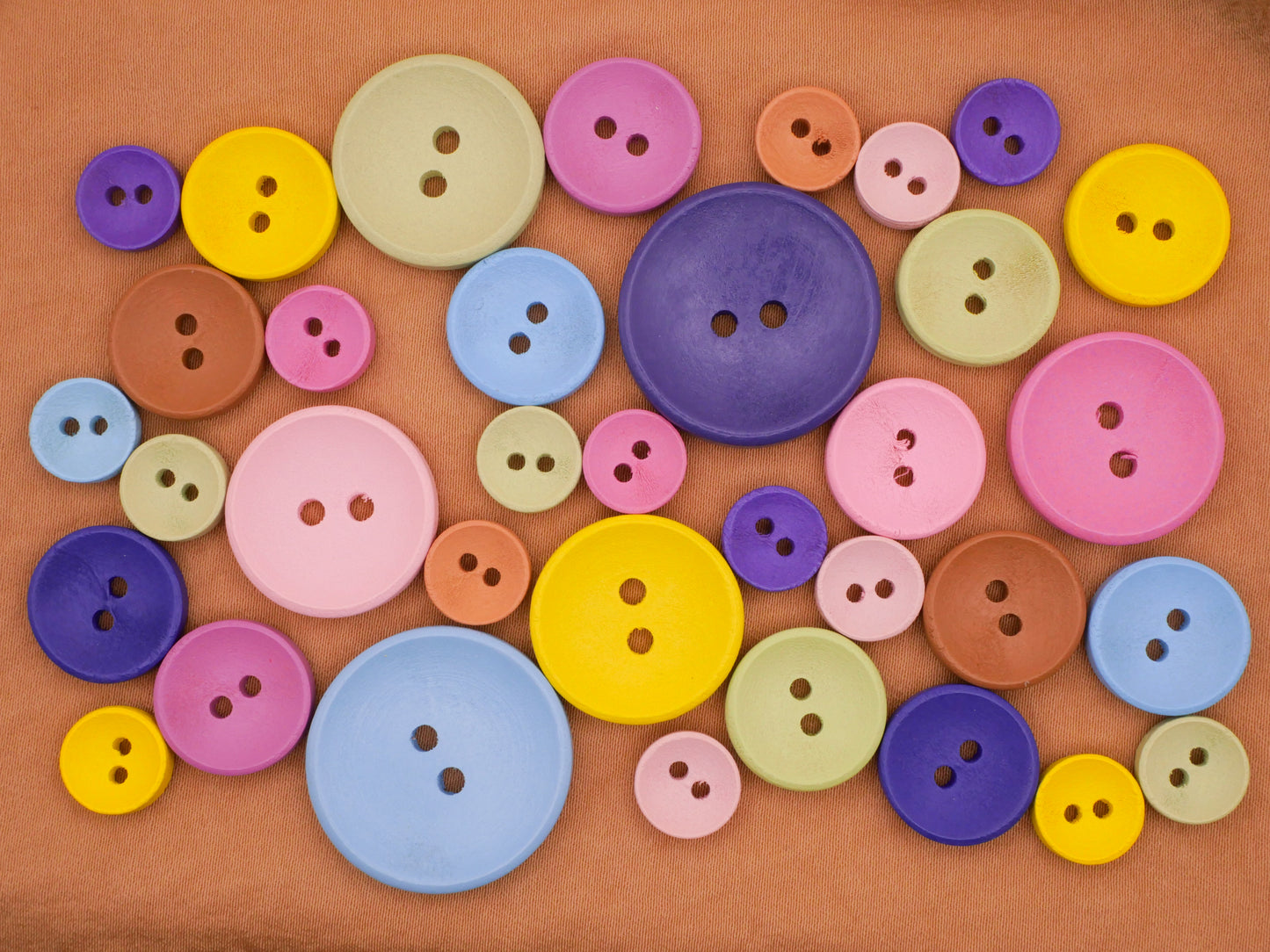 Jewel Colors Wood Set of Thirty-Five Buttons 10-25mm