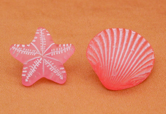 Starfish Shell Pink Plastic Set of Three Buttons Various 13-16mm