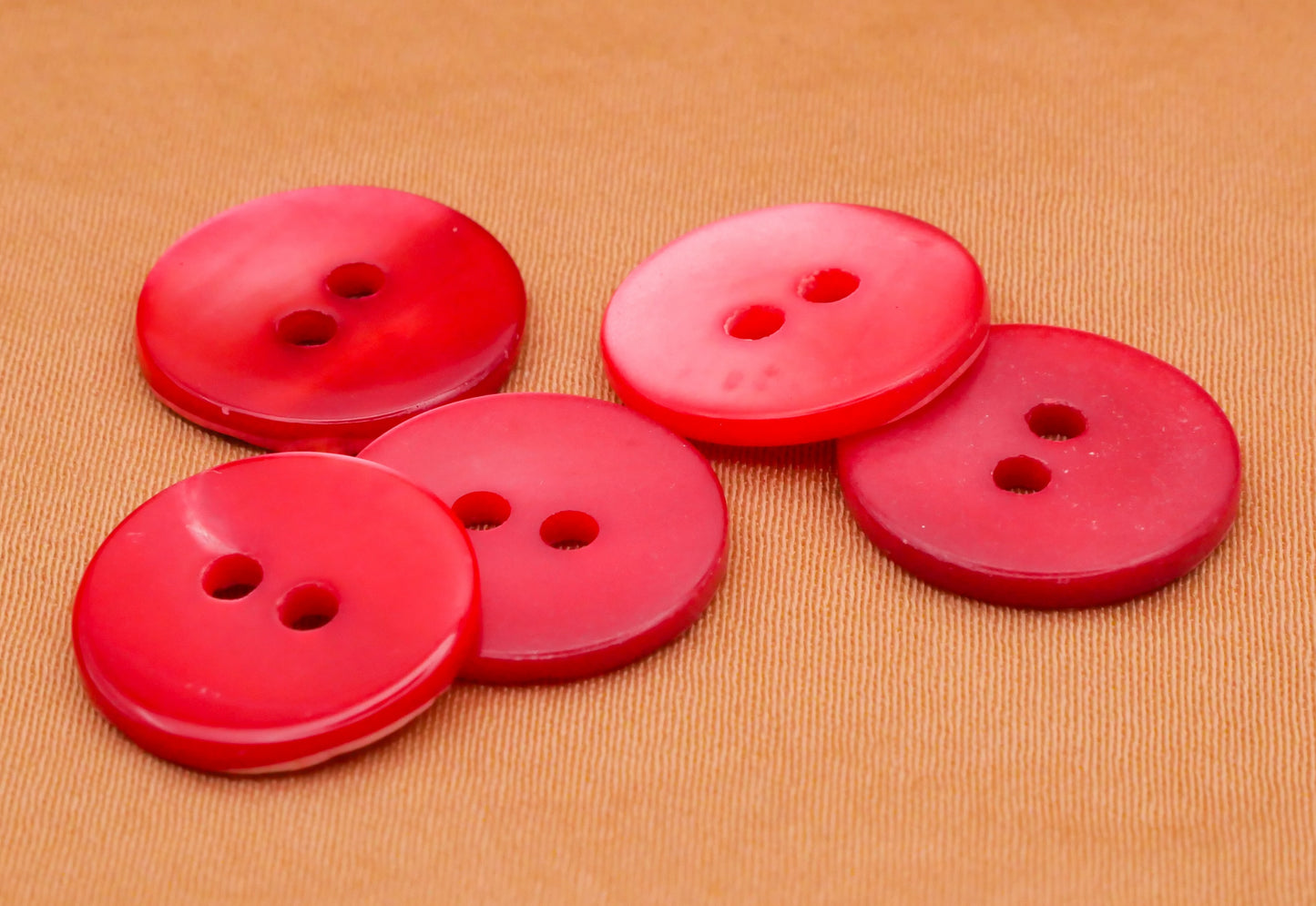 Mother of Pearl Dyed Pink Set of Five Buttons 14mm