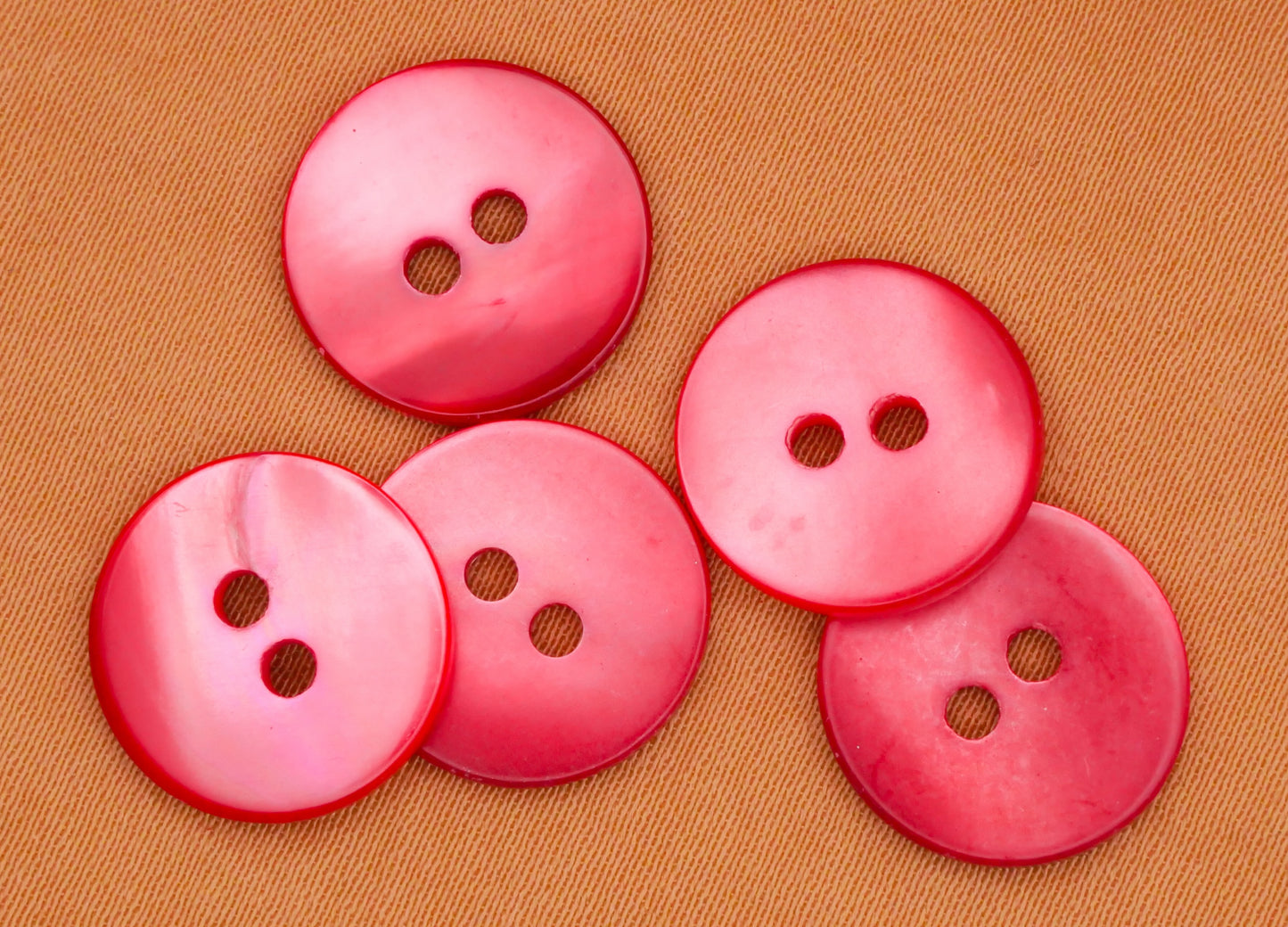 Mother of Pearl Dyed Pink Set of Five Buttons 14mm