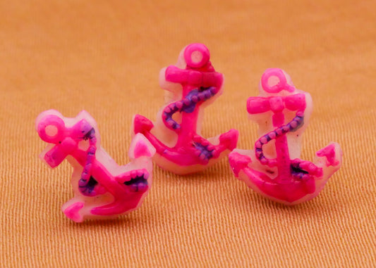 Anchor Pink Vintage Plastic Set of Three Buttons 9x10mm