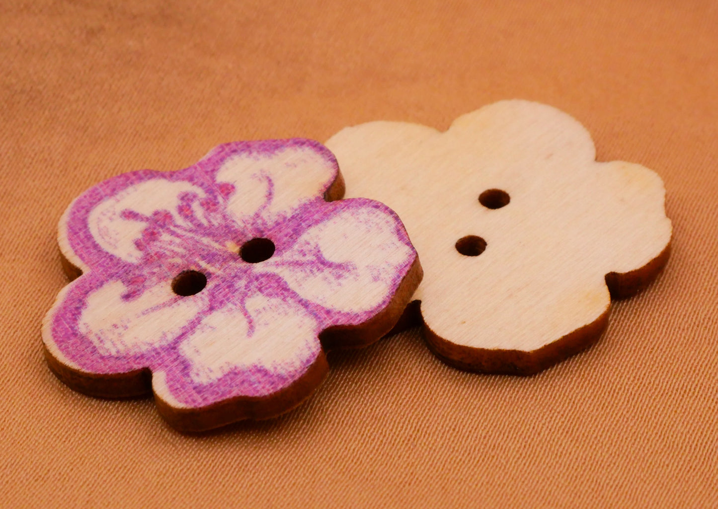 Hibiscus Colorful Wood Assorted Set of Ten Buttons 25mm