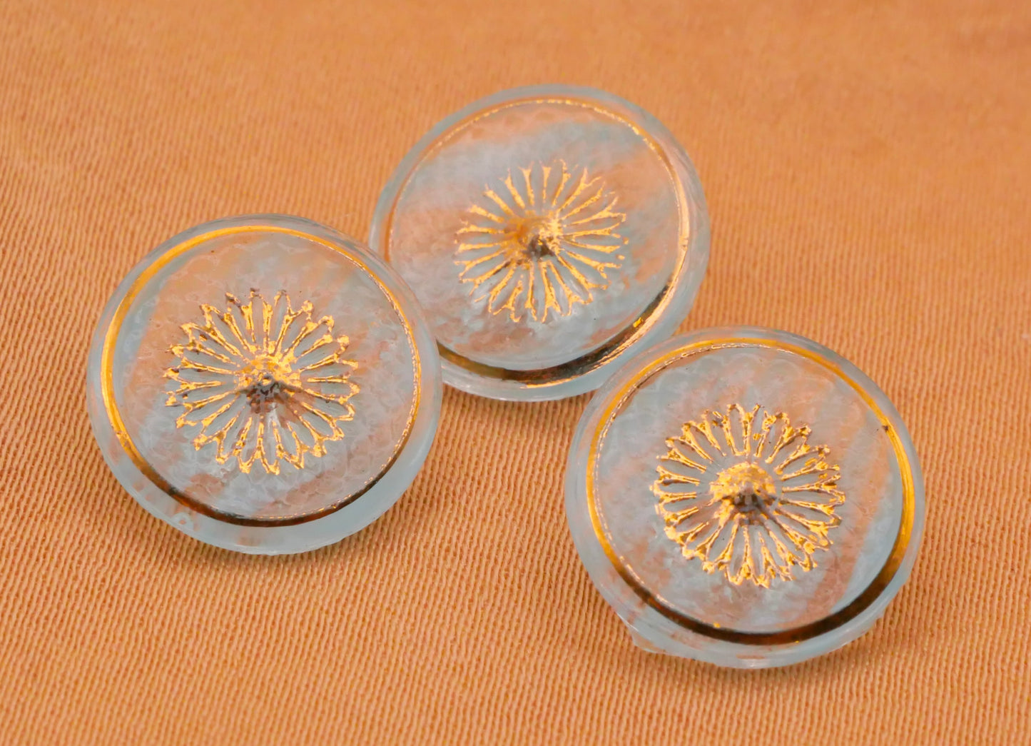 Aquamarine Marbled Gold Design in Glass Vintage Button 13mm