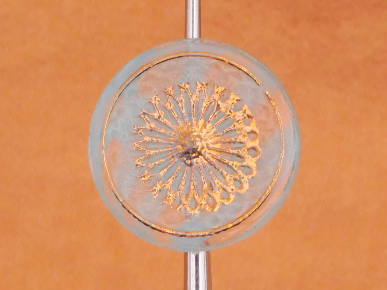 Aquamarine Marbled Gold Design in Glass Vintage Button 13mm