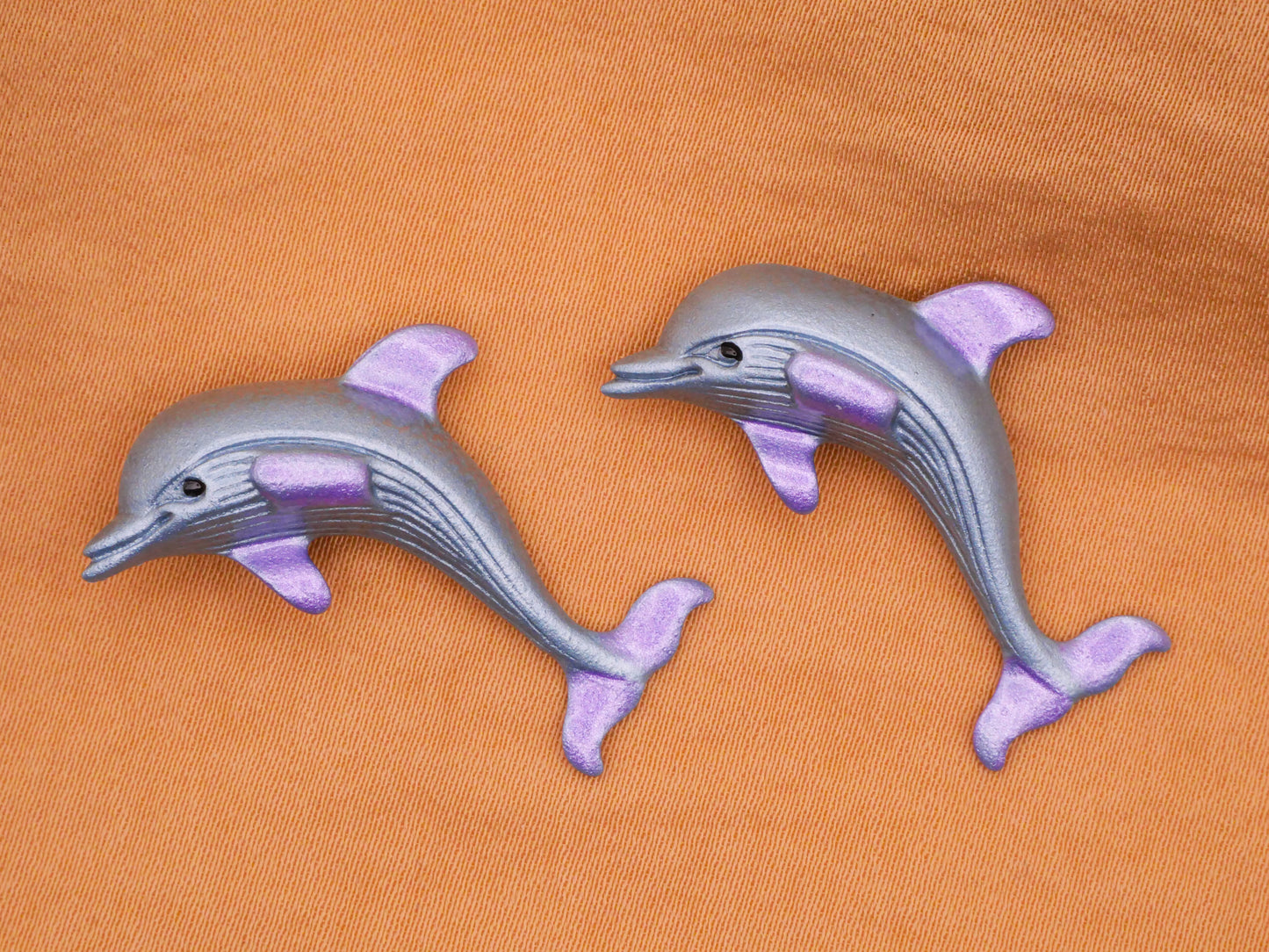 Dolphin Blue Purple Hand-Painted Metal Button 26x31mm