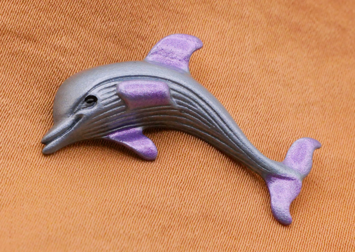 Dolphin Blue Purple Hand-Painted Metal Button 26x31mm