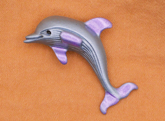 Dolphin Blue Purple Hand-Painted Metal Button 26x31mm