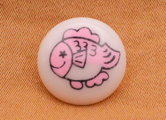 Fish Pink Vintage Plastic Button 13mm