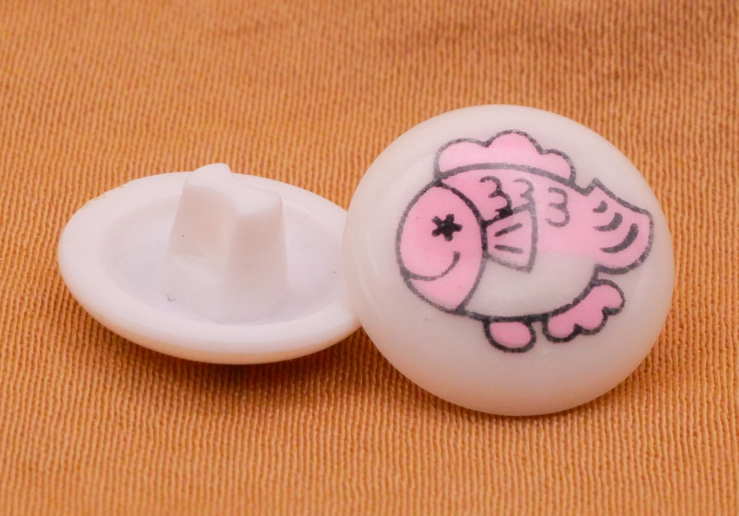 Fish Pink Vintage Plastic Button 13mm