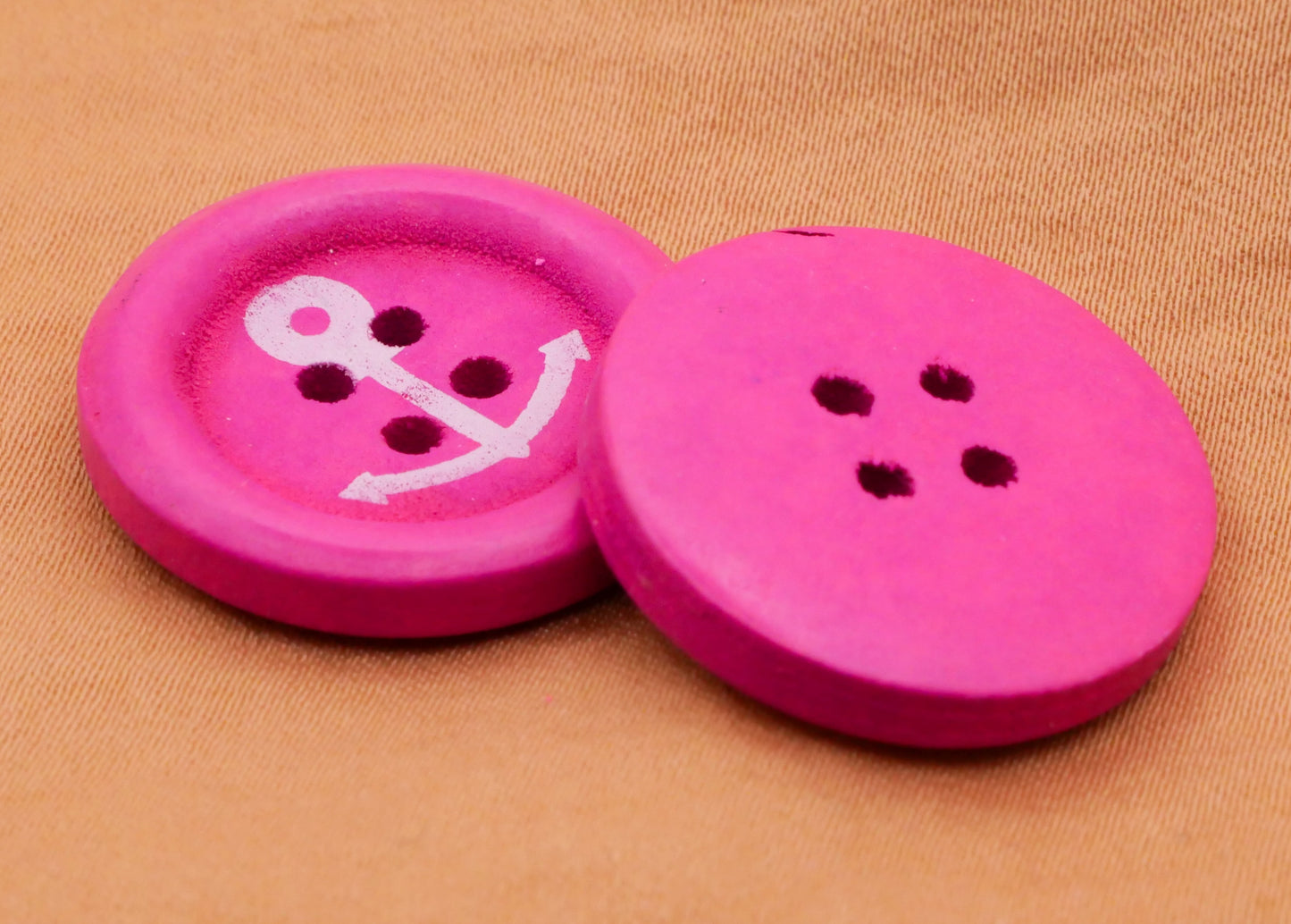 Anchor Hot Pink Wood Set of Four Buttons 23mm