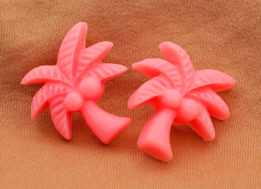 Palm Tree Coconut Coral Pink Plastic Set of Two Buttons 18mm