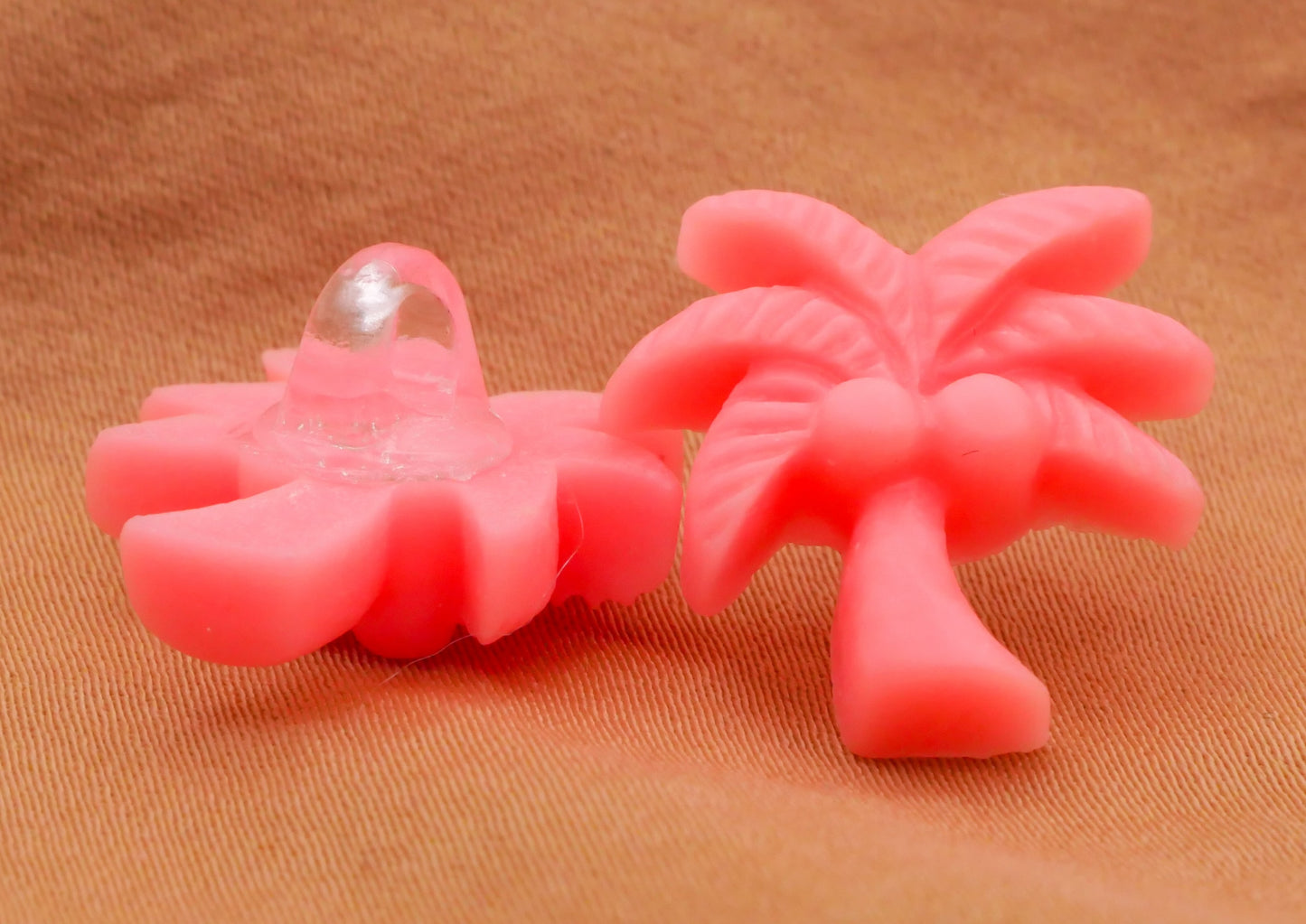 Palm Tree Coconut Coral Pink Plastic Set of Two Buttons 18mm