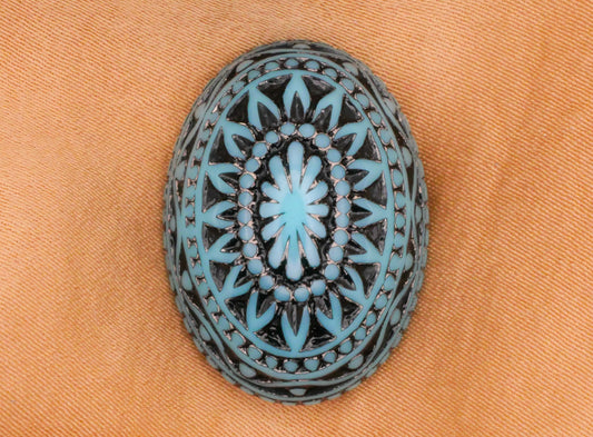 Tribal Design Blue Green Oval Plastic Button 18x25mm