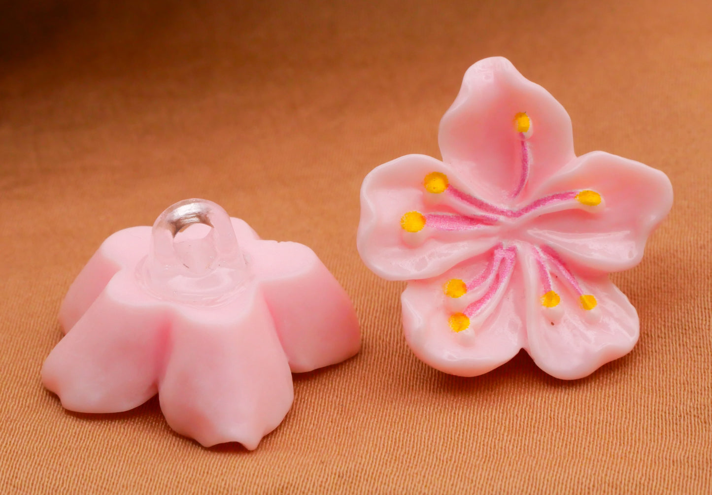 Hibiscus Flower Pale Pink Plastic Set of Two Buttons 21x23mm