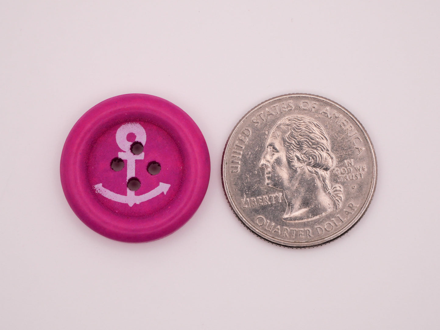 Anchor Hot Pink Wood Set of Four Buttons 23mm