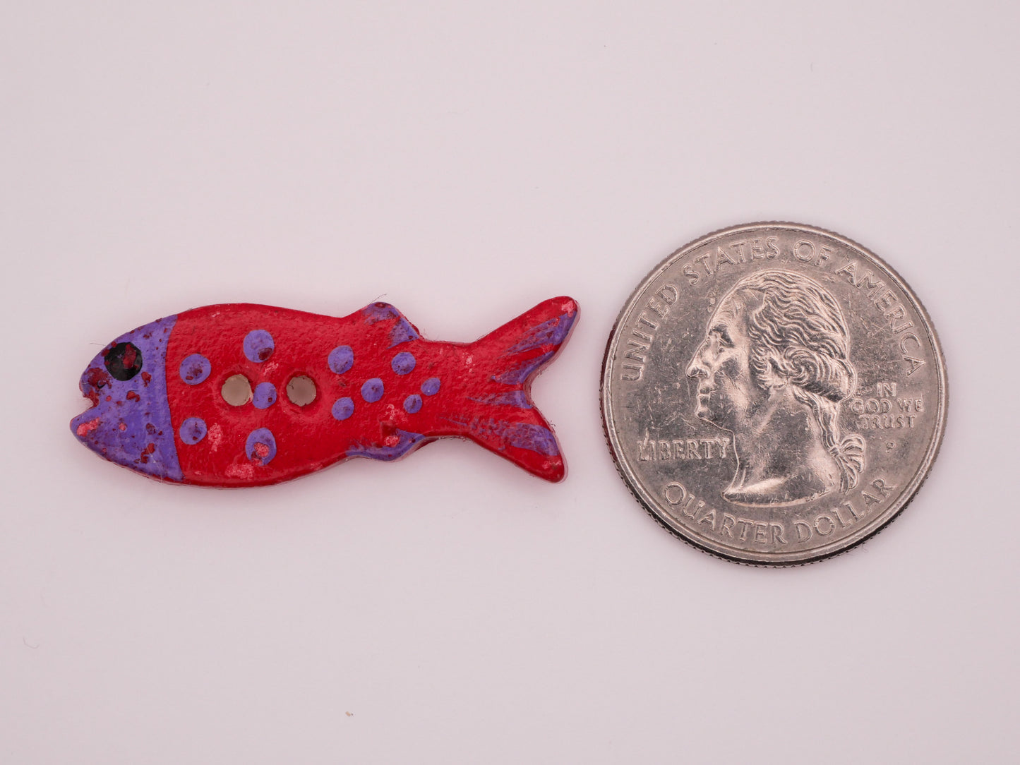 Fish Red Purple Hand-Painted Ceramic Vintage Button 14x35mm