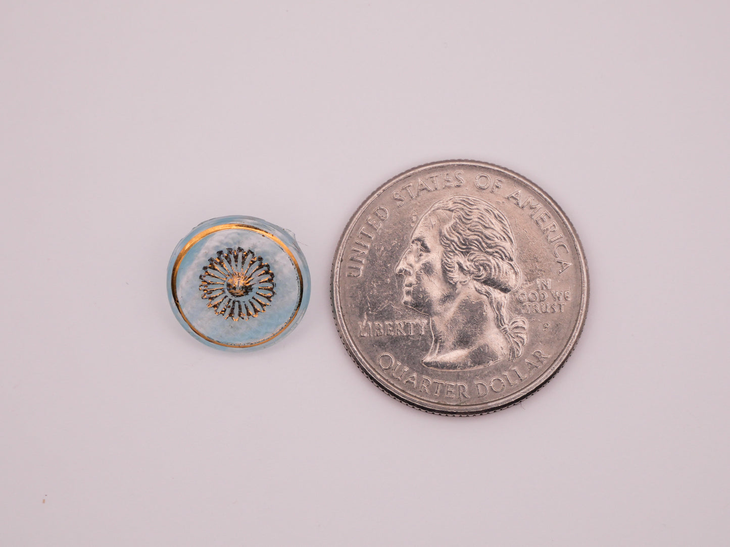 Aquamarine Marbled Gold Design in Glass Vintage Button 13mm