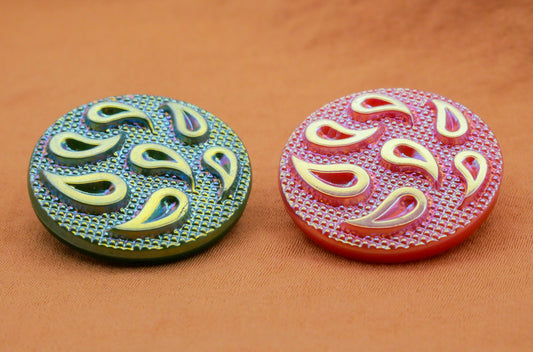 Paisley Raindrop Pink Green Vintage Czech Glass Button Various 23mm