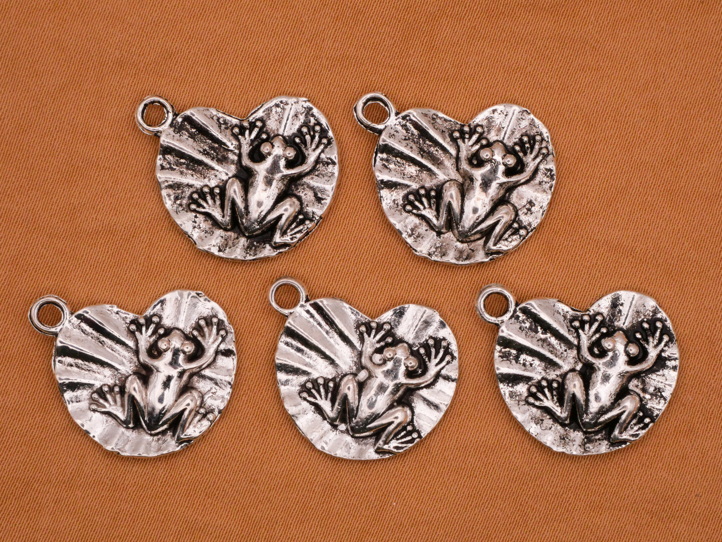 Frog Lily Pad Silver Metal Set of Five Charms 15x20mm