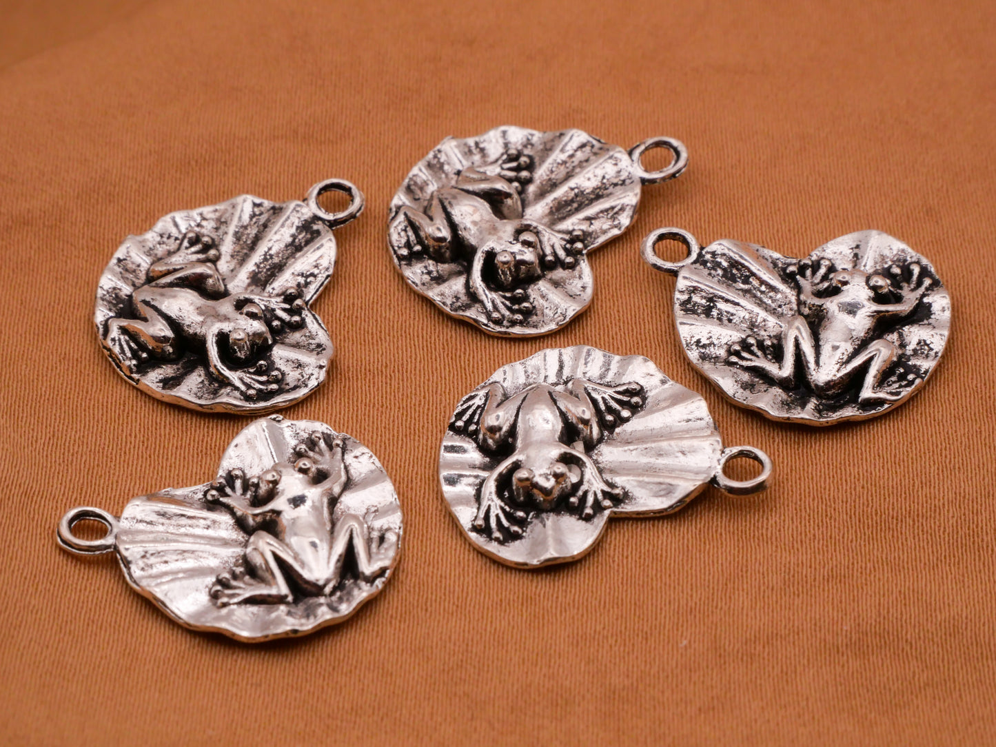 Frog Lily Pad Silver Metal Set of Five Charms 15x20mm