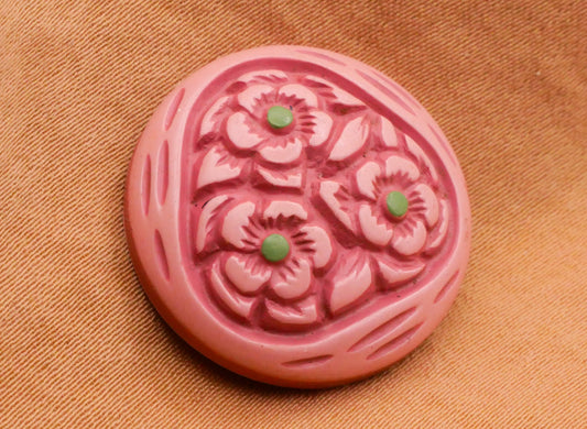 Flower Trio Pink Green Buffed Celluloid Vintage Button 22mm