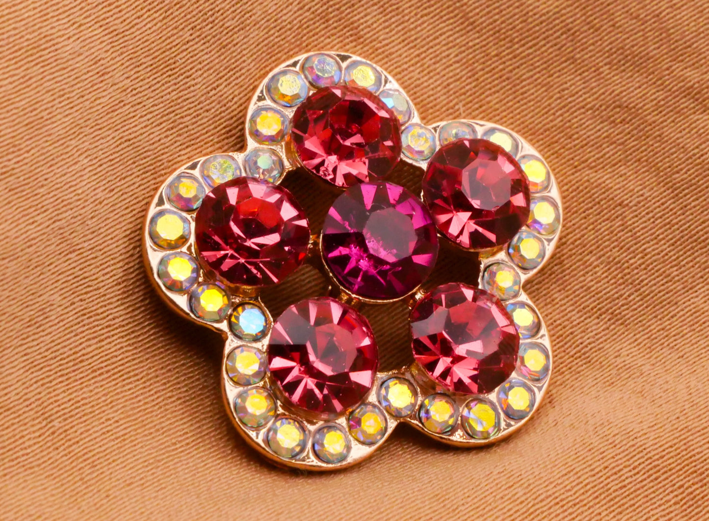 Flower Rhinestone Pink Green Metal Button Various 22mm