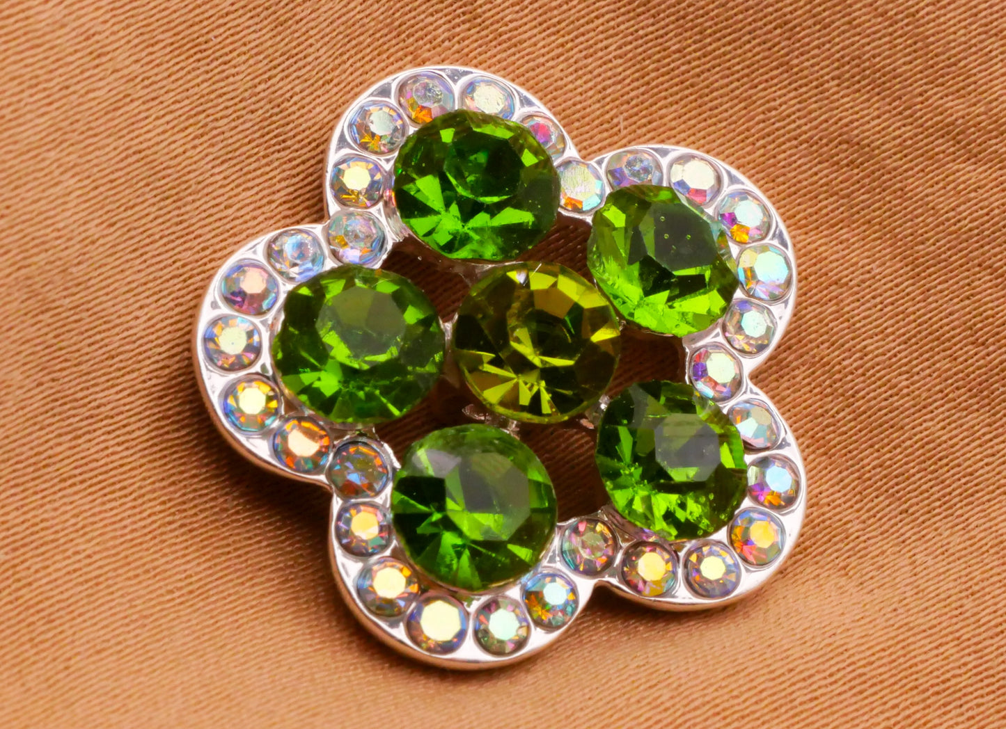 Flower Rhinestone Pink Green Metal Button Various 22mm