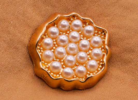 Lotus Seed Pod Pearl Gold Metal Button 20mm