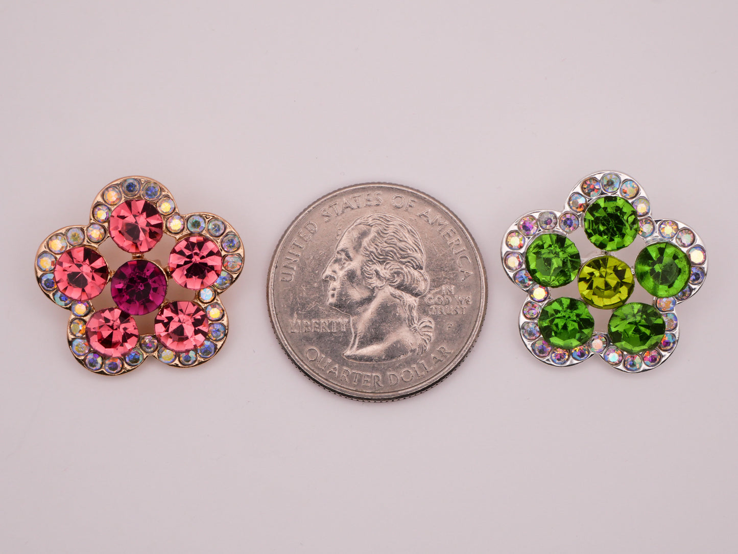 Flower Rhinestone Pink Green Metal Button Various 22mm