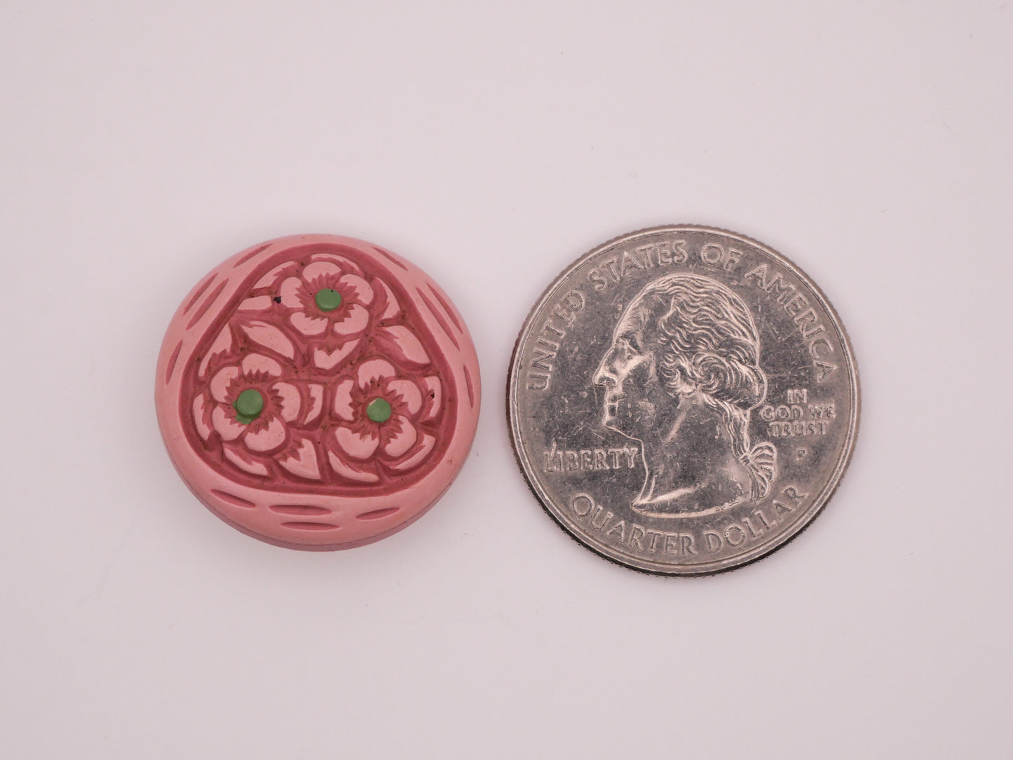 Flower Trio Pink Green Buffed Celluloid Vintage Button 22mm