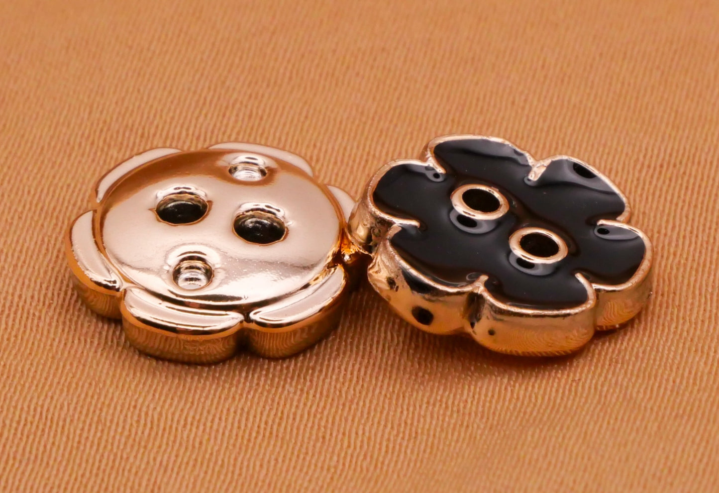 Flower Black Enamel Plastic Set of Ten Buttons 13mm