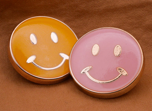 Smiley Face Yellow Pink Plastic Button Various 26mm