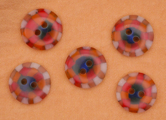 Mosaic Orange Blue Vintage Plastic Set of Five Buttons 14mm