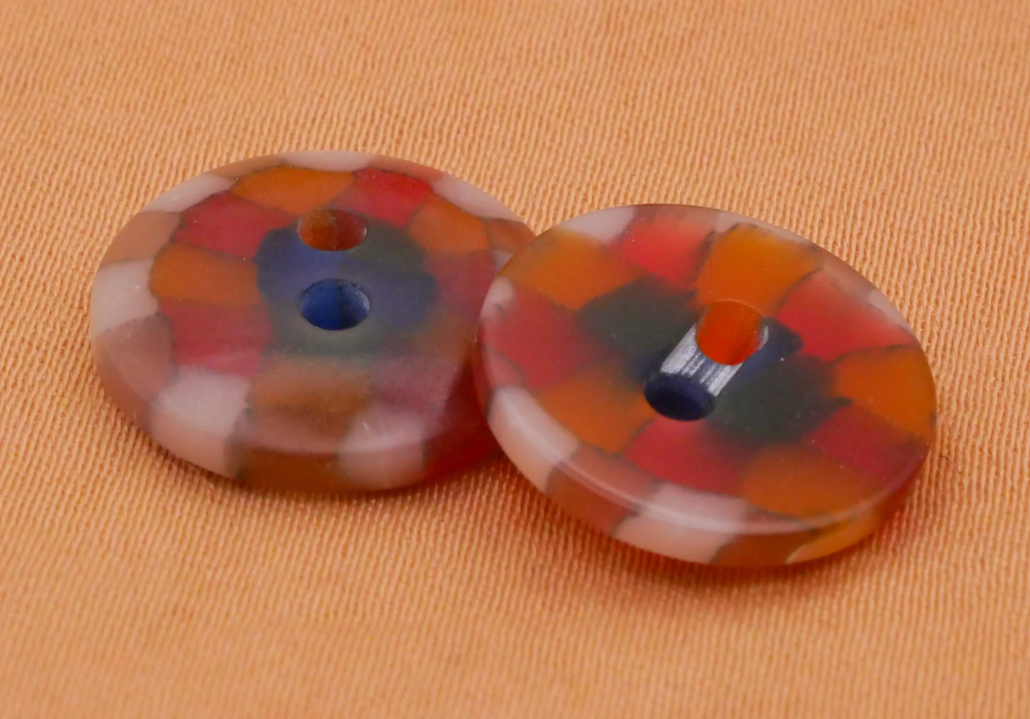 Mosaic Orange Blue Vintage Plastic Set of Five Buttons 14mm