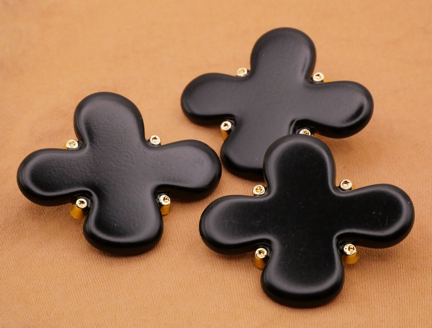 Abstract Blob Cross Black Plastic Metal Large Button 30x35mm