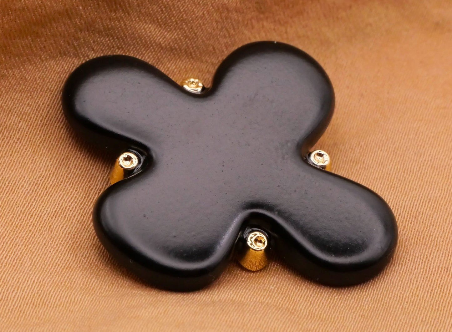 Abstract Blob Cross Black Plastic Metal Large Button 30x35mm