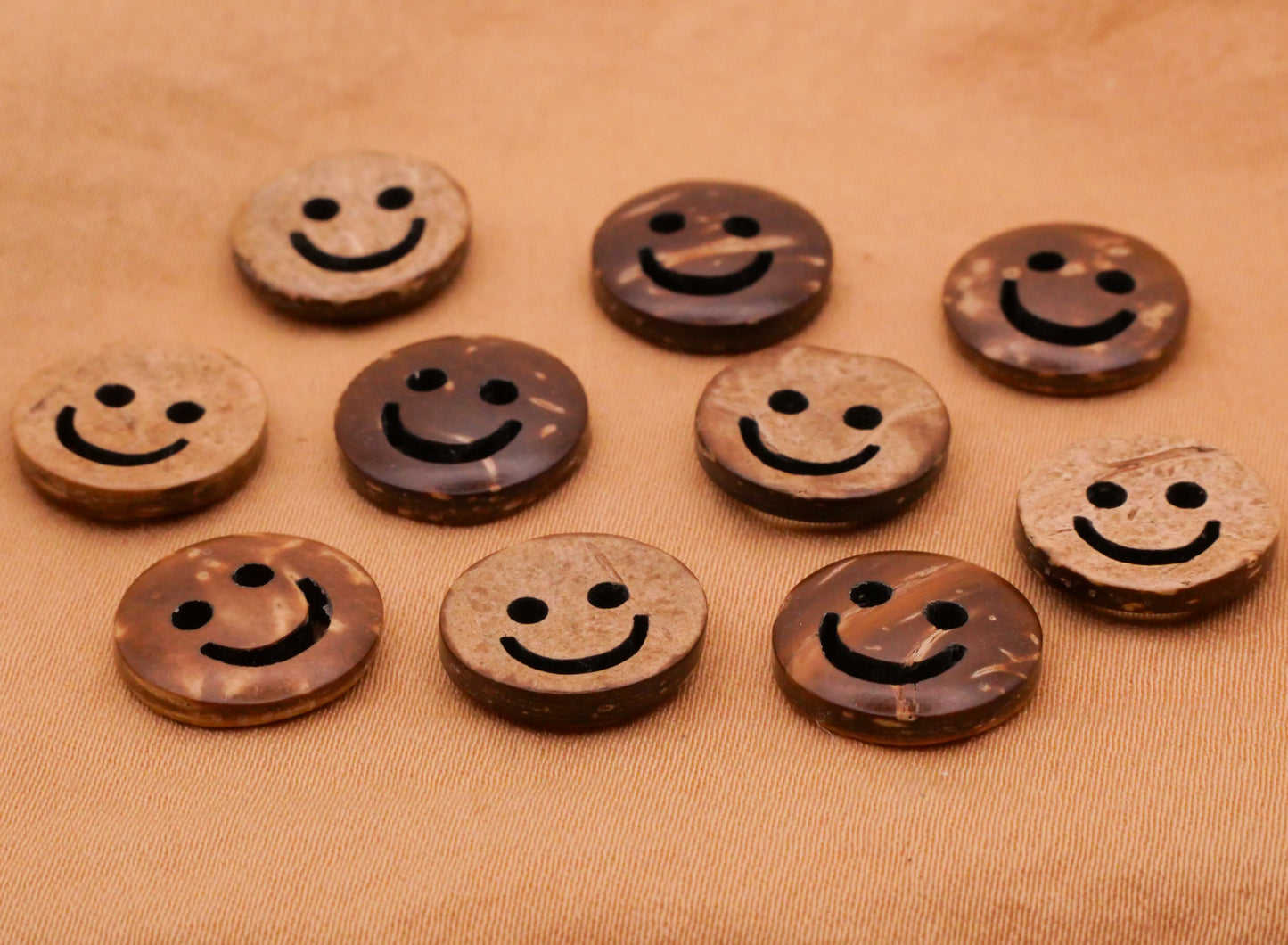 Smiley Face Coconut Shell Sew-Thru Set of Ten Buttons 13mm