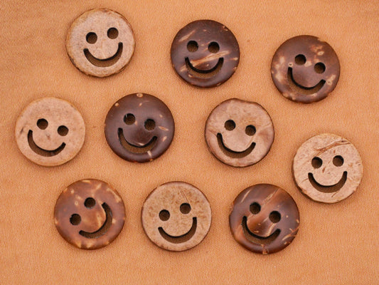 Smiley Face Coconut Shell Sew-Thru Set of Ten Buttons 13mm