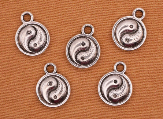 Yin-Yang Paisley Silver Metal Set of Five Charms Embellishments 10x13mm