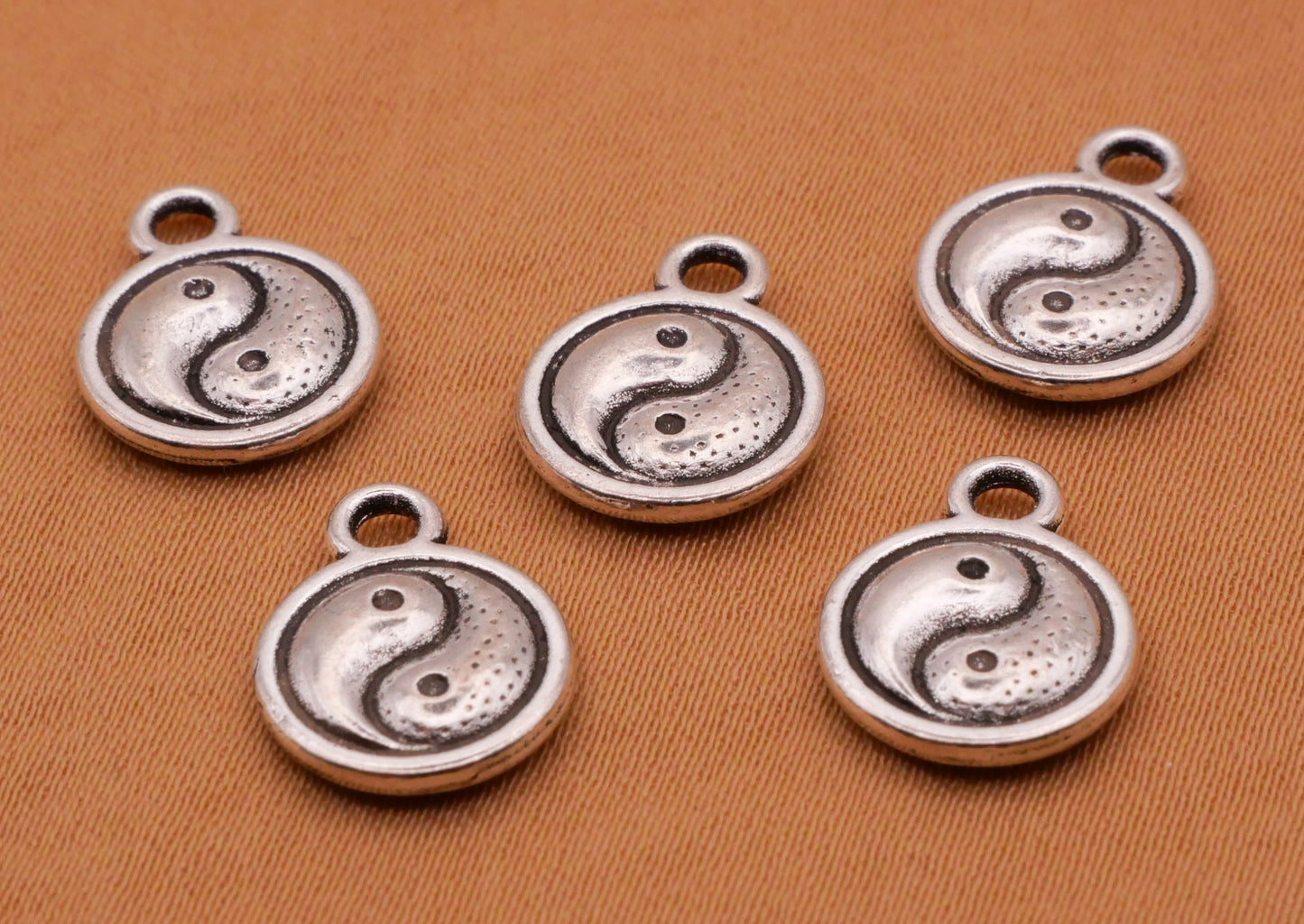 Yin-Yang Paisley Silver Metal Set of Five Charms Embellishments 10x13mm