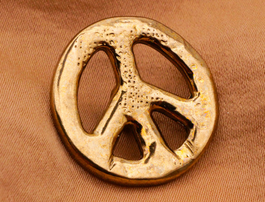 Peace Sign Vintage Textured Gold Metal Button 23mm