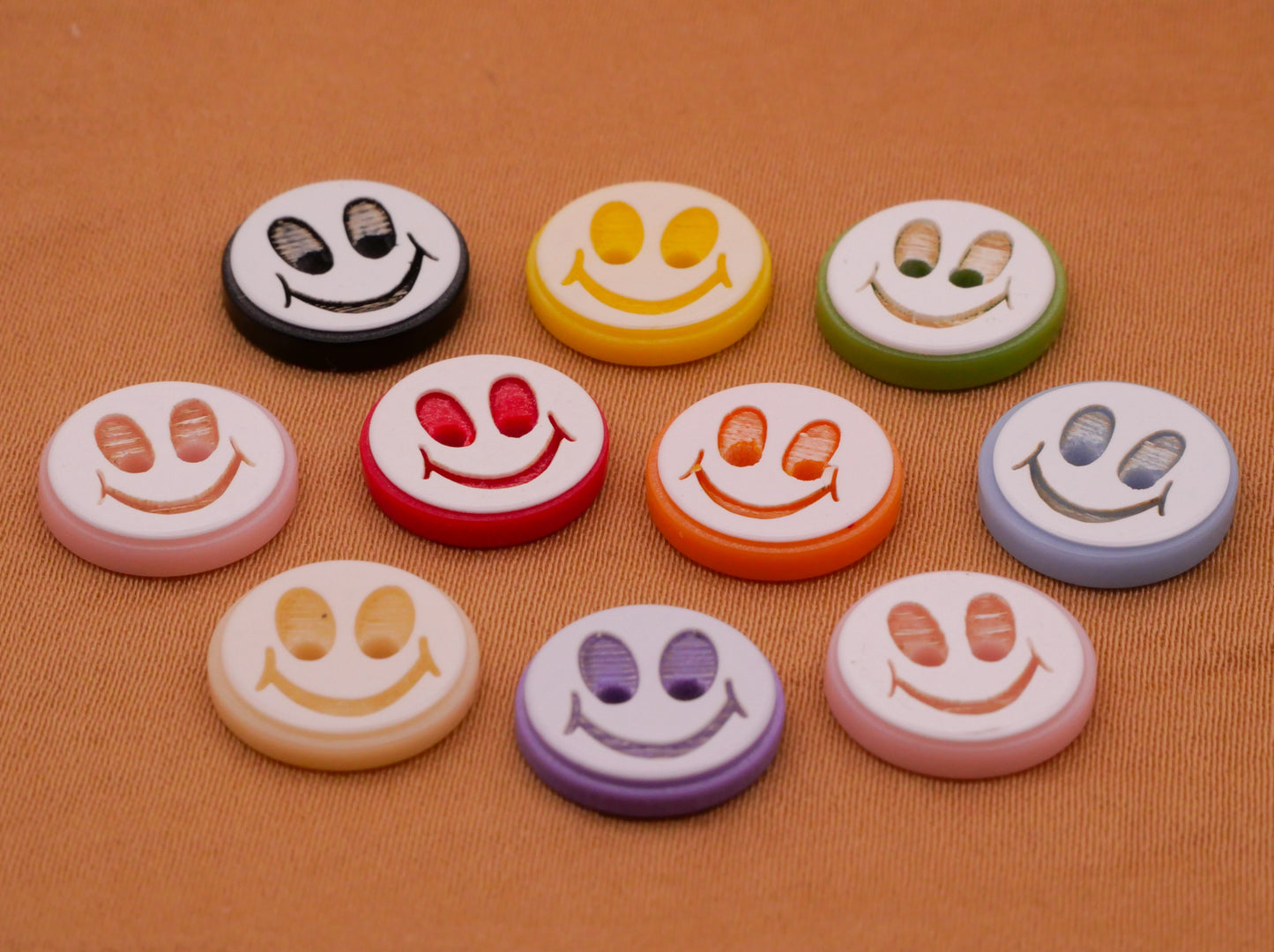 Smiley Face Colorful Plastic Set of Ten Buttons 12mm