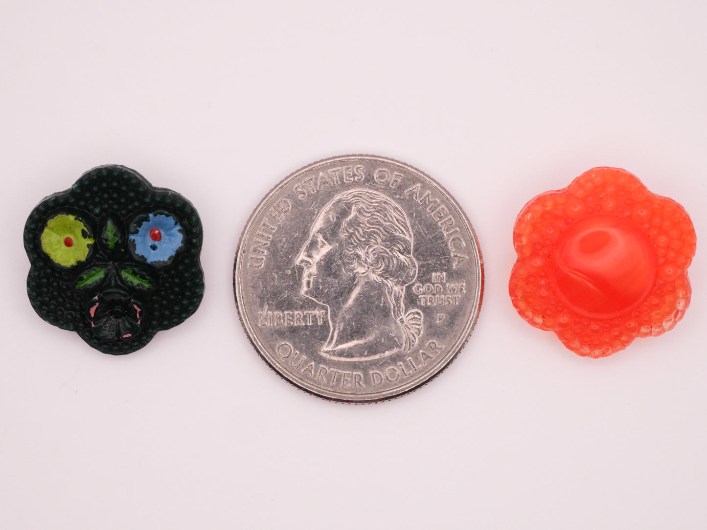 Flower Vintage Glass Blue Green Hand-Painted Orange Button Various 18mm