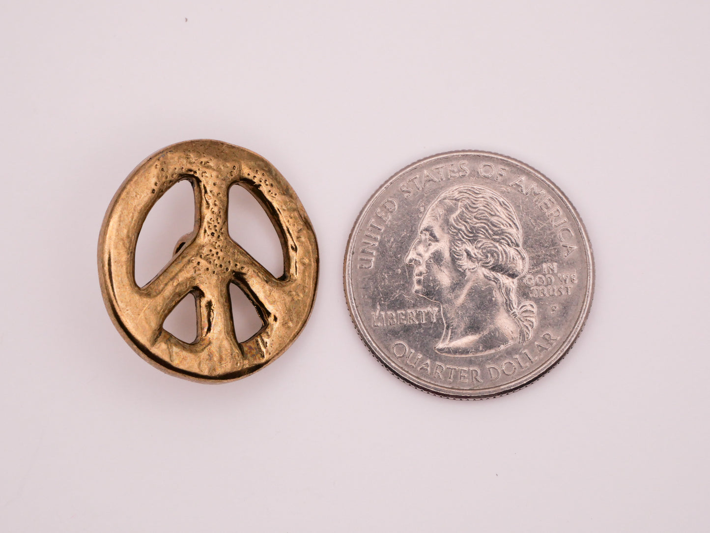 Peace Sign Vintage Textured Gold Metal Button 23mm