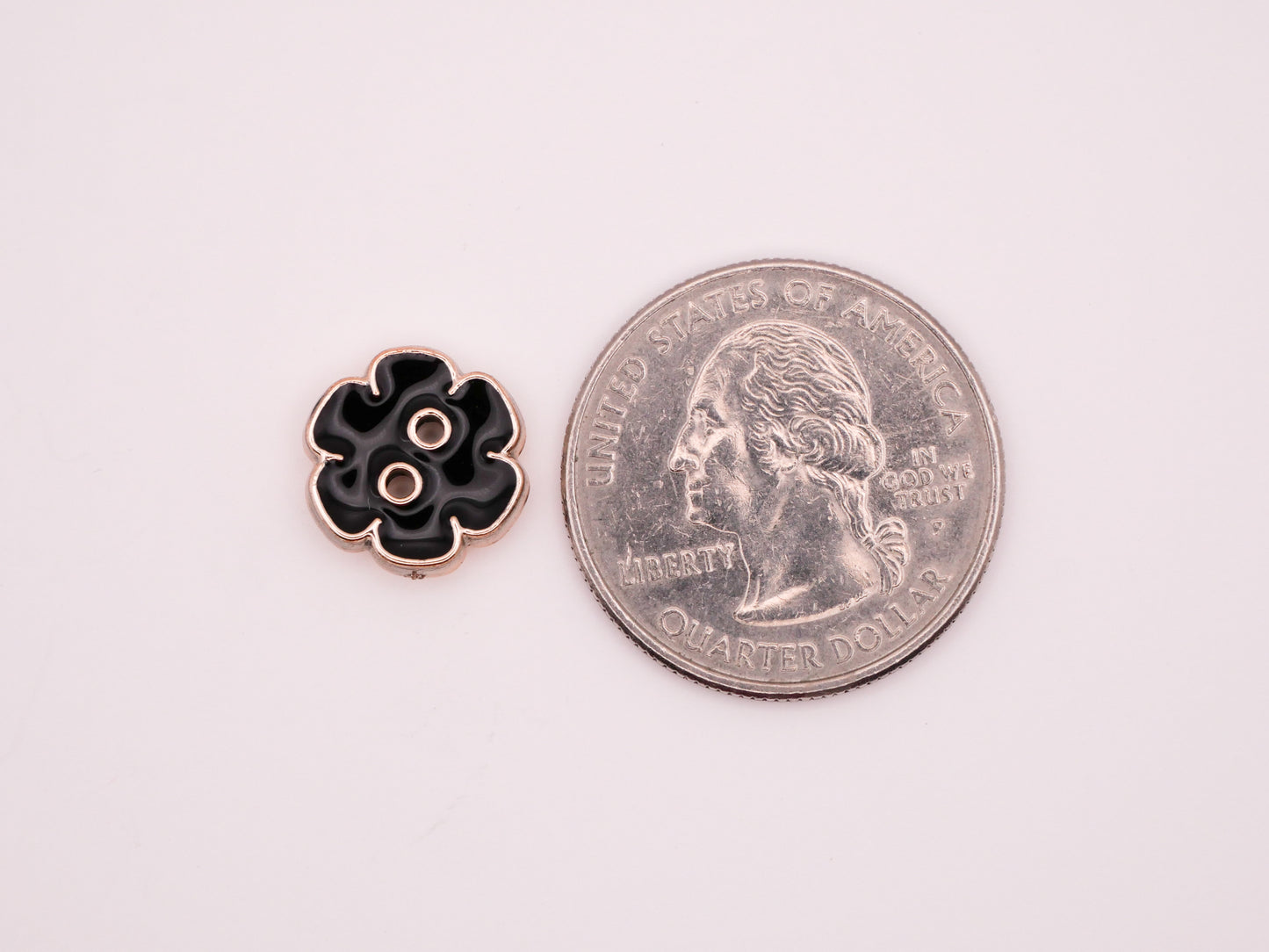 Flower Black Enamel Plastic Set of Ten Buttons 13mm