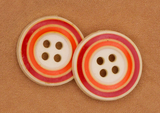 Stripe Orange Red Ivory Vintage Plastic Pair of Buttons 18mm